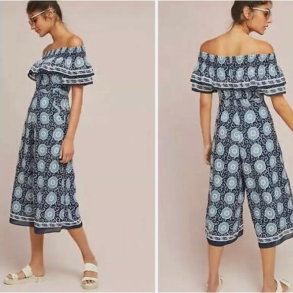 KOPAL Anthropologie Suzani Off The Shoulder Patterned Romper Jumpsuit Size LP - Picture 1 of 6